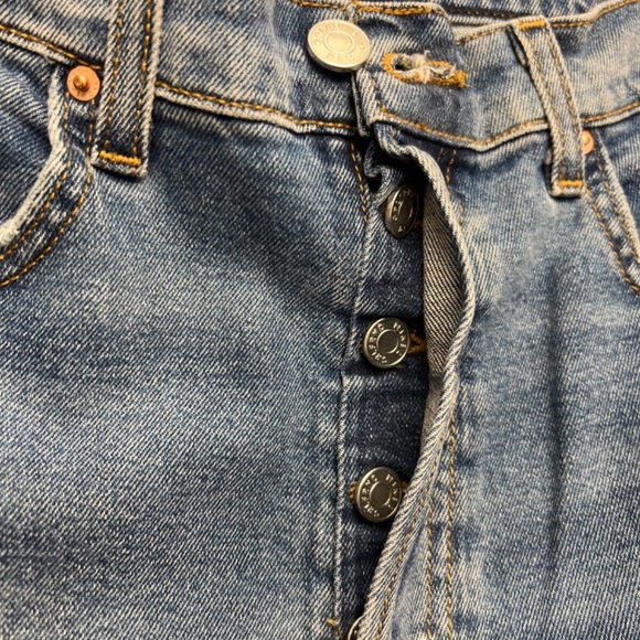 GRLFRND Jean 29 Blue Distressed Super Hi Rise Button Fly Slim Crop Stretch Piper - Picture 5 of 10